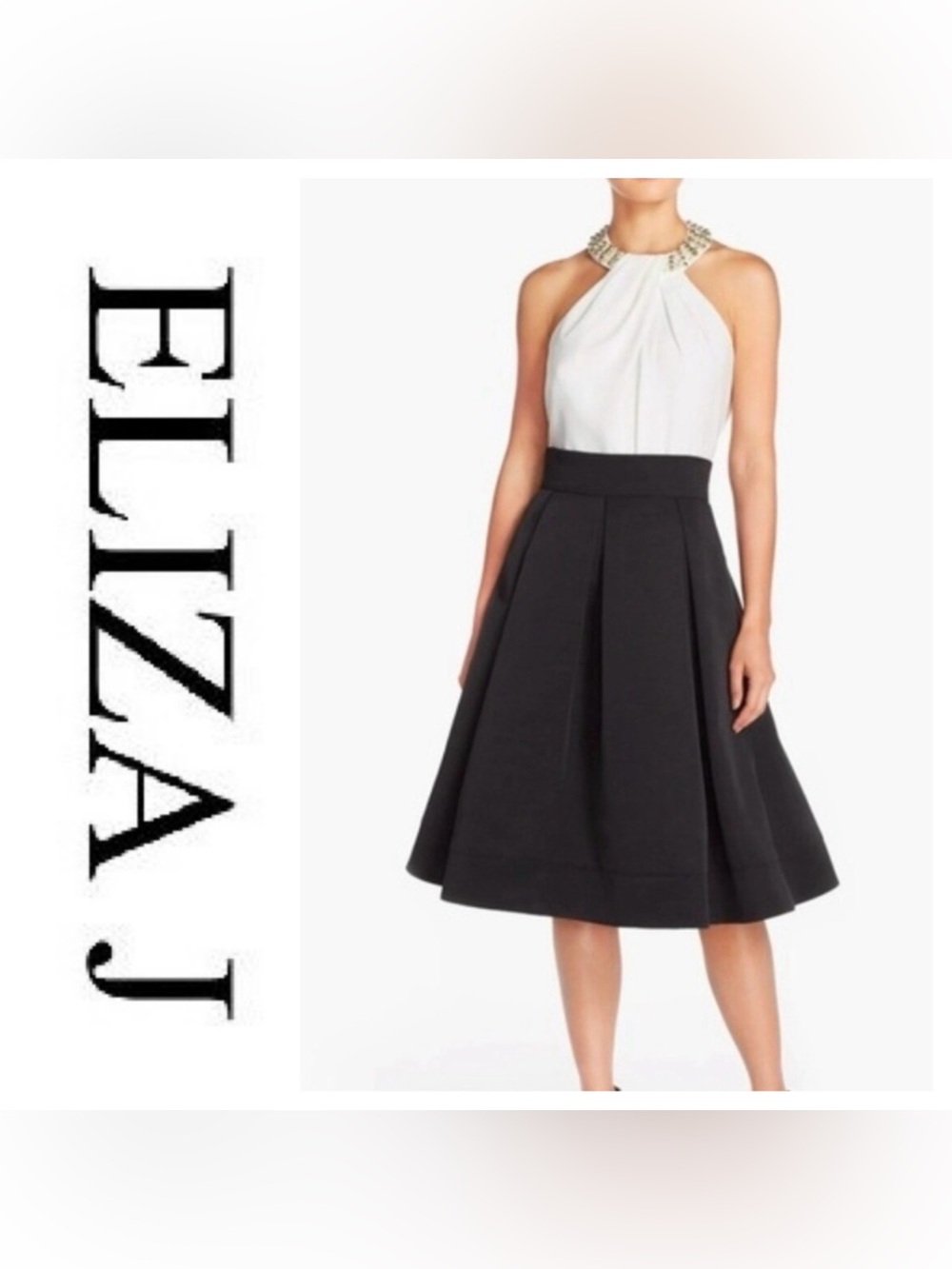 Eliza J Black Full Flare Midi Skirt Size